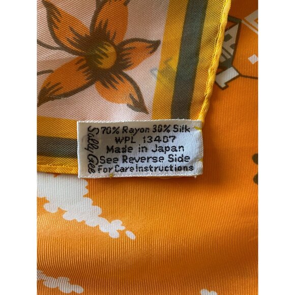 Vintage 60s Sally Gee Floral Print Silk & Rayon Scarf Made in Japan - Picture 1 of 16